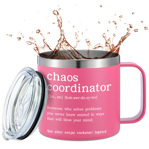 comfit Chaos Coordinator Gift - Chaos Coordinator Mug Tumbler,Best Boss Gifts for Women,Gifts for Coworkers,Mom,Colleagues,Teacher,Birthday Gifts for Boss Lady, Teacher,Nurse(Pink)