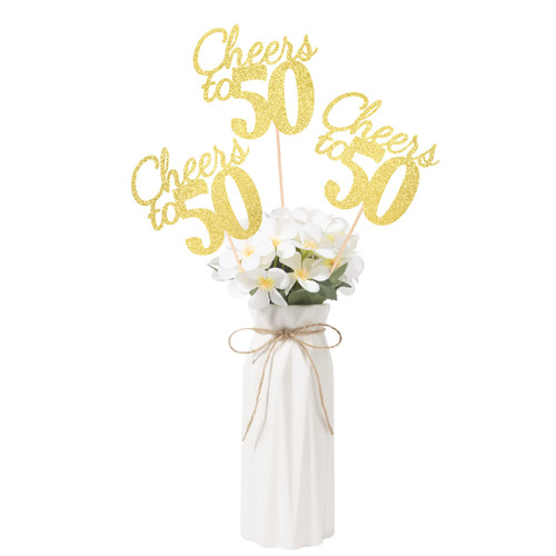 Gexolenu Cheers to 50, 10 Pack Double-Sided Gold Glitter 50th Birthday Centerpieces for Tables, Number 50 Birthday Table Toppers Party Centerpiece Sticks Party Supplies