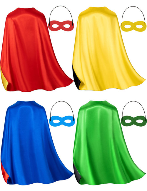 4 Color Sets Kids Double-Sided Superhero Capes and Masks - Super Hero Cape Perfect for Dress-Up, Halloween, Christmas, Cosplay, and Birthday Parties (4 Sets) 4 Color Sets Kids Double-Sided Superhero Capes and Masks - Super Hero Cape Perfect for Dress-Up, Halloween, Christmas, Cosplay, and Birthday Parties (4 Sets)