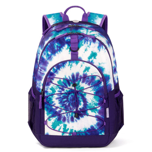 Choco Mocha Tie Dye Backpack for Teen Girls, Travel School Backpack for Girls Middle School Large Bookbag 18 Inch, Purple