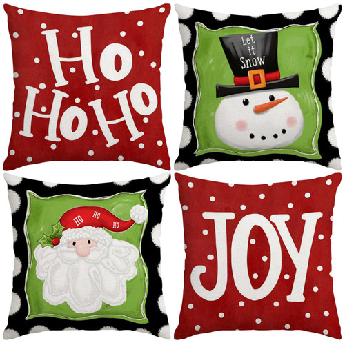 ADFLOOD Christmas Pillow Covers 18X18 Set of 4,Snowman Santa Claus Polka Dots Ho Ho Ho Joy Decorative Throw Pillows Decoration Holiday Party Cushion Case for Home Couch Sofa ADFLOOD Christmas Pillow Covers 18X18 Set of 4,Snowman Santa Claus Polka Dots Ho Ho Ho Joy Decorative Throw Pillows Decoration Holiday Party Cushion Case for Home Couch Sofa