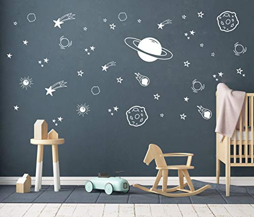 Planet Wall Decal, Boys Room Decor, Outer Space Wall Decals, Star Wall Stickers, Vinyl Wall Decals for Children Baby Kids Boys Bedroom, Nursery Decor(Y04) (White) Planet Wall Decal, Boys Room Decor, Outer Space Wall Decals, Star Wall Stickers, Vinyl Wall Decals for Children Baby Kids Boys Bedroom, Nursery Decor(Y04) (White)
