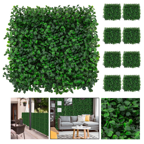 Cliselda Grass Backdrop Wall Panels 8PCS 10"x10" Artificial Boxwood Hedge Greenery Wall Panels, Privacy Hedge Screen Faux Boxwood for Indoor Outdoor Plant Wall Decor