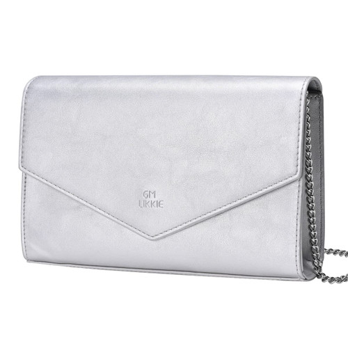 GM LIKKIE Clutch Purse for Women, Evening Envelope Clutch Bag, Crossbody Foldover PU Leather Shoulder Handbag (Silver)