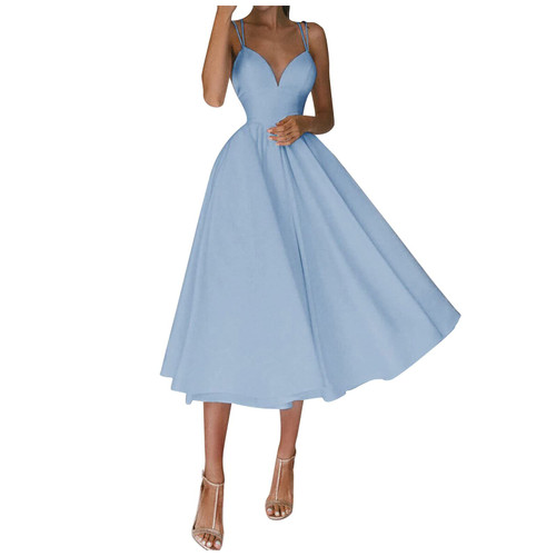 TREBIN Cocktail Dresses,Boho Dress for Women Women Girls Short High Waist Pleated Skirt Maxi Dresses for Women 2023 Spring Dresses for Women 2023 Casual Homecoming Dresses for Women(Blue,Medium)