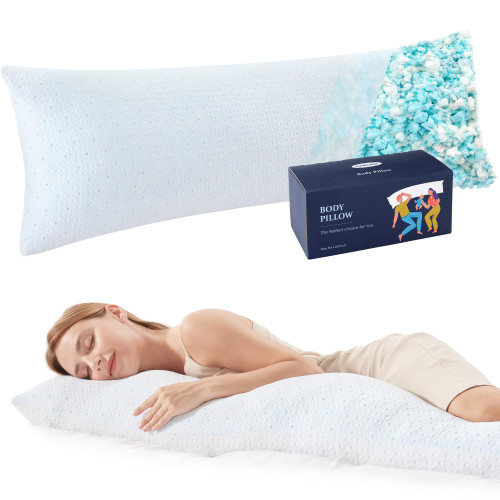 COLDHUNTER Body Pillow for Adults Long Pillow for Bed Full Body Pillow for Side Sleeper Soft Pregnancy Pillows for Sleeping Memory Foam & Bamboo Cooling Pillow Cover with Zipper 20 * 54 Inch