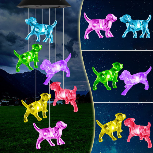 Dog Wind Chimes, BlueFoxy Waterproof Solar Wind Chime for Outdoor Indoor, LED Wind Chime Light for Garden Patio Yard, Memorial Wind Chimes, Mom/Grandma's Gifts