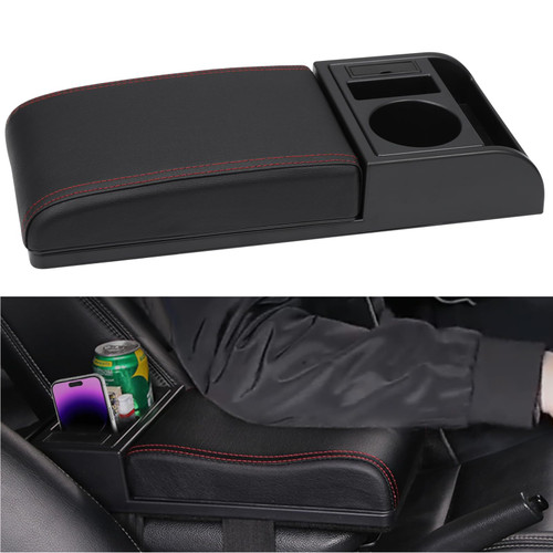 yeesport Auto Center Console Armrest Pillow, Car Armrest Cushion with Storage Box Cup Holder, Universal Car Center Console Cover Car Armrest Storage Box for Most Vehicles