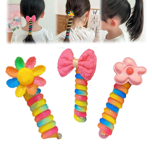 Colorful Telephone Wire Hair Bands for Kids, Spiral Hair Ties Phone Cord Ponytail Holders,Bowknot Braided Telephone Wire Hair Bands, Waterproof and No Crease Stylish Hair Coils (3PCS) Colorful Telephone Wire Hair Bands for Kids, Spiral Hair Ties Phone Cord Ponytail Holders,Bowknot Braided Telephone Wire Hair Bands, Waterproof and No Crease Stylish Hair Coils (3PCS)