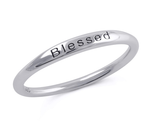SILVERCLOSEOUT Sterling Silver Thin Stackable Blessed Ring - Size 8