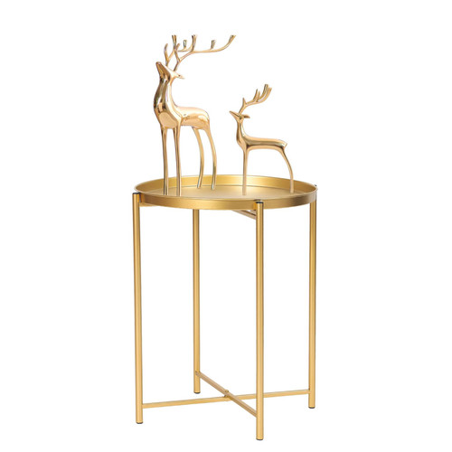 Joveco Round End Table, Folding Metal Side Table Small Coffee Table, Sofa Side Table with Removable Tray, Nightstand Accent Table for Living Room Bedroom Office (Gold)
