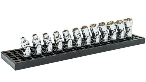 CONQUER Universal Socket Set- 12-Piece 1/4-Inch Drive Metric Flex Socket- 6 Point Sockets Constructed From Chrome Vanadium Steel - Organizer Pegboard Included