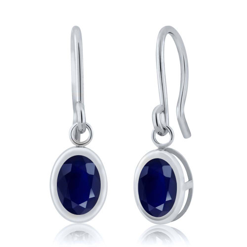 Gem Stone King Sterling Silver Blue Sapphire Gemstone Birthstone Women's French Wire Earrings (2.04 cttw, Oval 7X5MM)