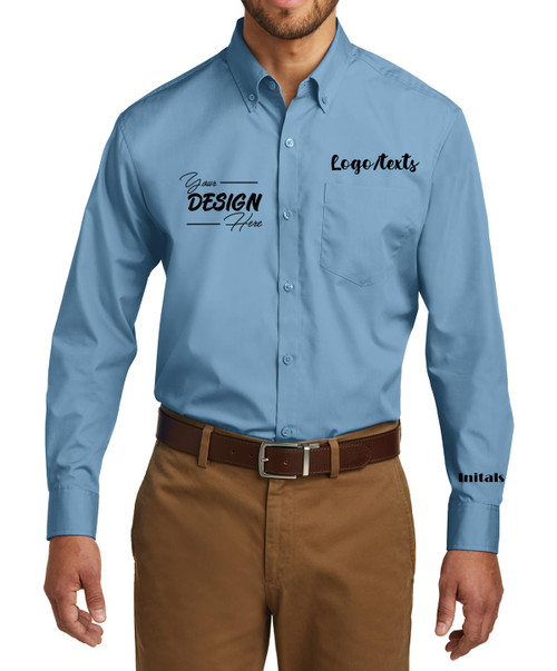 INK STITCH Men W100 Custom Personalized Embroidery Add Logo Texts Easy Care Long Sleeve Dress Buttondown Shirts - Carolina Blue (XL)