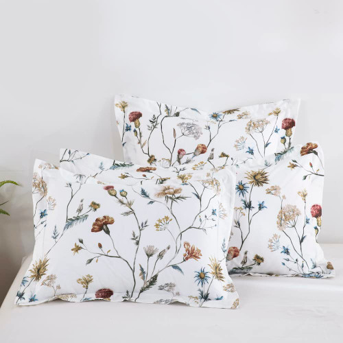DAUAOTO Floral Garden Cotton Shams Pillow Cover 2 Pieces Set 20"x26" Standard Size Pillowcases, Aesthetic Botanical Flower Pattern