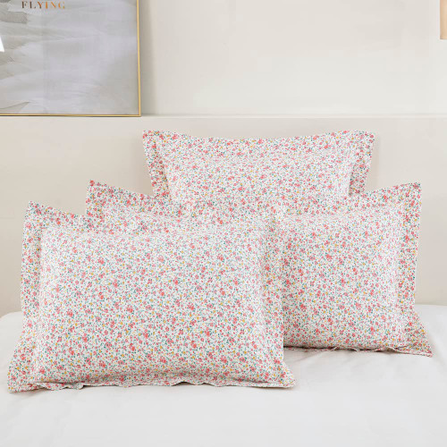 Euro Shams 100% Cotton Square Pillow Cover Set of 2, 26"x26" Pillowcases, Farmhouse Ditsy Floral Pattern Pink