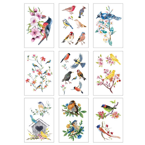 CREATCABIN 9 Sheets Spring Summer Window Clings Bird Tree Branch Flower Window Stickers Decals Waterproof for Glass Windows Doors Stairway Wall Fridge Mirror Garden Home Decorations 12x7.6Inch