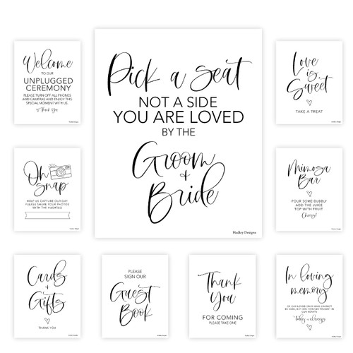 9 Minimalist Wedding Signs for Ceremony and Reception - Unplugged Ceremony Sign for Wedding, Pick A Seat Not A Side Wedding Sign Set, Love is Sweet Sign for Dessert Table Signs for Wedding