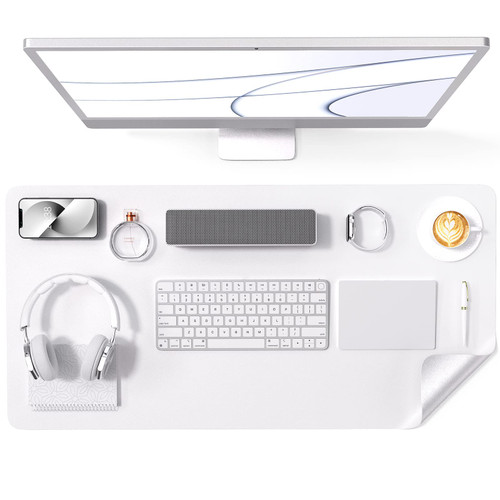 Crenovo Mouse Pad, Desk Pad, Desk Mat, Dual Side PU Leather Desk Pad for Keyboard and Mouse, Desk Mat On Top of Desk Writing Mat for Office and Home (White & Sliver, 31.5" x 15.7")