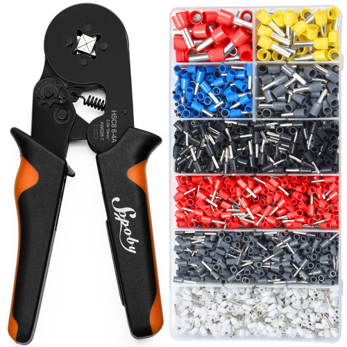 Sopoby Ferrule Crimping Tool Kit with 2000PCS Ferrules Insulated Wire Terminals, Self-adjustable Ratchet Wire Crimper for Electrical Wire Connectors