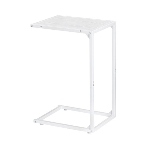 melos C Shaped End Table, Snack Side Table, C Tables for Couch, Couch Tables That Slide Under, for Living Room, Bedroom, White