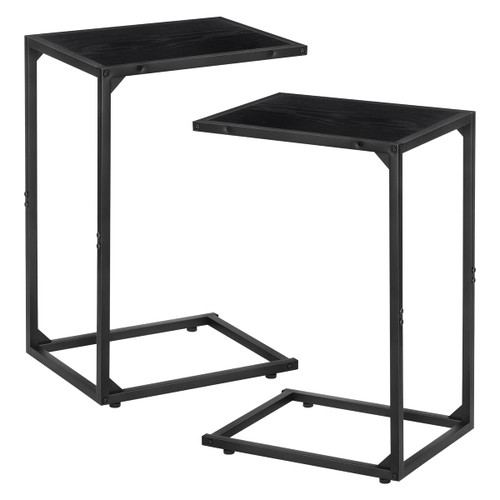 C Shaped End Table Set of 2, Snack Side Table, C Tables for Couch, Couch Tables That Slide Under, for Living Room, Bedroom, Black