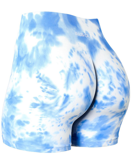 AUROLA Dream Tie Dye Workout Shorts for Women Seamless Scrunch Soft Active Shorts,White-Diva Blue Tie Dye,L