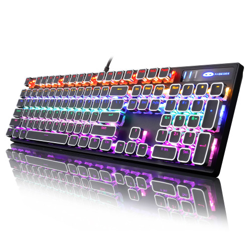 Camiysn Typewriter Style Mechanical Gaming Keyboard, Black Retro Punk Gaming Keyboard with RGB Backlit, 104 Keys Blue Switch Wired Cute Keyboard, Unique Square Keycaps for Windows/Mac/PC