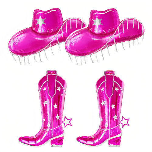 CYMYLAR 4 PCS 34 Inch Pink Cowgirl Boot+Hat Foil Balloon/Western Cow Party Decorations/Last Rodeo Party/Disco Birthday Decorations/Country Party/Girly Pink Western Cowgirl Theme Party CYMYLAR 4 PCS 34 Inch Pink Cowgirl Boot+Hat Foil Balloon/Western Cow Party Decorations/Last Rodeo Party/Disco Birthday Decorations/Country Party/Girly Pink Western Cowgirl Theme Party