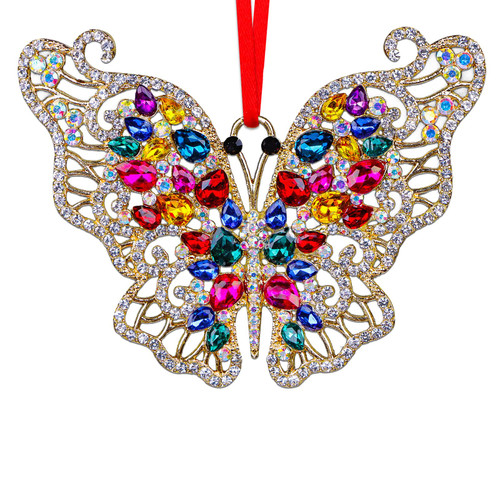 D4DREAM Butterfly Christmas Ornaments 2023 Butterfly Ornaments for Christmas Tree Metal Butterfly Keepsake Gifts for Women Girls Sister Red Butterflies Decoration Hanging Ornaments