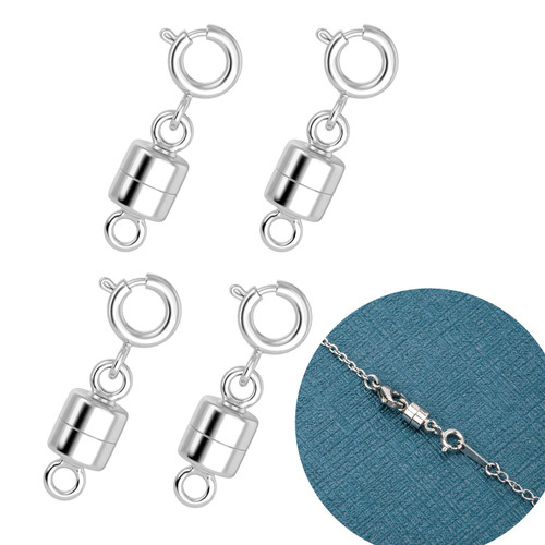 4Pcs Magnetic Necklace Clasps and Closures 18K Silver Plated Bracelet Converters, Jewelry Clasps for Jewelry Making Necklace Bracelet Clasp for Women Connector for Necklaces Chain Extender