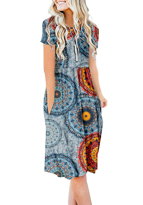 DB MOON Women Plus Size Summer Casual Short Sleeve Dresses Empire Waist Dress with Pockets (Flower Mix Blue, 4XL) DB MOON Women Plus Size Summer Casual Short Sleeve Dresses Empire Waist Dress with Pockets (Flower Mix Blue, 4XL)