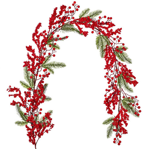 DearHouse 6FT Red Berry Christmas Garland with Spruce Branches Berry Garland, Winter Greenery Garland for Holiday Mantel Fireplace Table Runner Centerpiece New Year Decoration DearHouse 6FT Red Berry Christmas Garland with Spruce Branches Berry Garland, Winter Greenery Garland for Holiday Mantel Fireplace Table Runner Centerpiece New Year Decoration