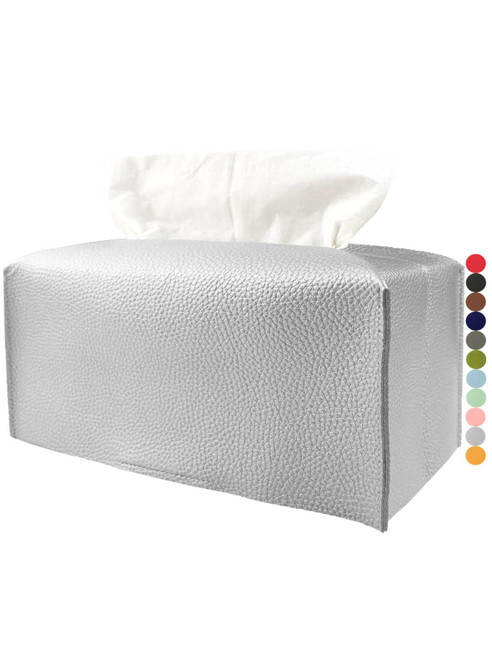 Rectangle Tissue Box Cover Silver - Normal Size Leather Rectangular Tissue Box Cover [JESMINI] Faux Leather Tissue Box Holder Long for Normal Rectangular Facial Tissue Box