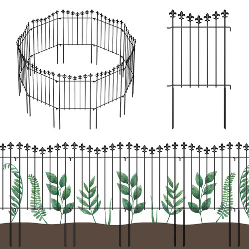 OUSHENG 10 Pack Decorative Garden Fence, Total 10ft(L) x 24in(H) Animal Barrier Border, Rustproof Metal Wire Section Edging Fencing Panel for Outdoor Patio Garden Yard OUSHENG 10 Pack Decorative Garden Fence, Total 10ft(L) x 24in(H) Animal Barrier Border, Rustproof Metal Wire Section Edging Fencing Panel for Outdoor Patio Garden Yard