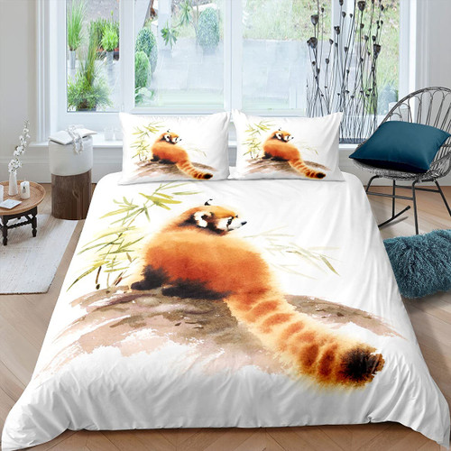 Feelyou Red Panda Duvet Cover Animal Theme Bedding Set Wildlife Style Comforter Cover for Boys Girls Children Teens Bedroom Decor Watercolor Bedspread Cover White Twin Size with 1 Pillow Case
