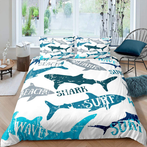 Feelyou Kids Comforter Cover Set Boys Girls Cartoon Shark Print Duvet Cover Ocean Marine Life Bedding Set Sea Animal Pattern Quilt Cover,Room Decor 3Pcs Bedding Full Size