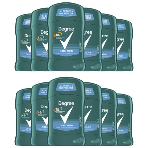 Degree Men Original Protection Antiperspirant Deodorant 48-Hour Sweat & Odor Protection Cool Rush Antiperspirant For Men 1.7 oz, Pack of 12 Degree Men Original Protection Antiperspirant Deodorant 48-Hour Sweat & Odor Protection Cool Rush Antiperspirant For Men 1.7 oz, Pack of 12