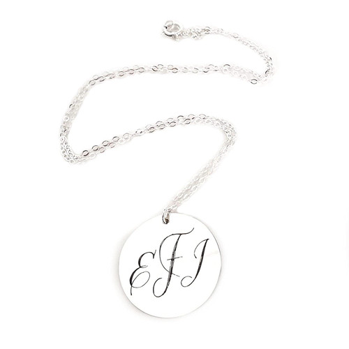 Engraved Initial Necklace Sterling Silver Disc Pendant Script font 3 letters Custom Pendant Necklace Birthday gift for her Monogram Jewelry Engraved Initial Necklace Sterling Silver Disc Pendant Script font 3 letters Custom Pendant Necklace Birthday gift for her Monogram Jewelry