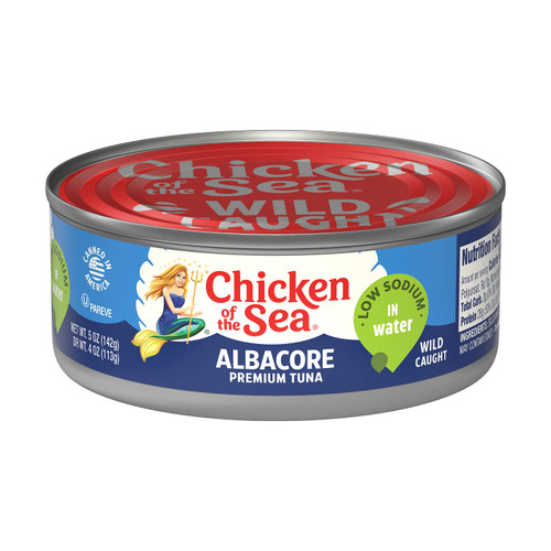 Chicken of the Sea Albacore Premium Tuna in Water, Low Sodium, Wild Caught Solid White Tuna, 5-Ounce Cans (Pack of 12)