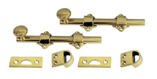 QCAA Solid Brass Dutch Door Bolt, 6", Polished Brass, 2 Pack, Made in Taiwan