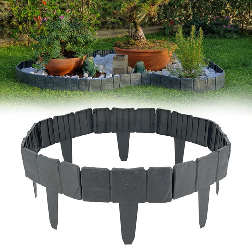 Garden Edging Border No Dig, Garden Fence Stone Effect Lawn Edging Plant Border for Landscape, Landscaping Edging for Yard Flower Bed, Plastic Landscape Edging Fencing (Gray-32 FT.)