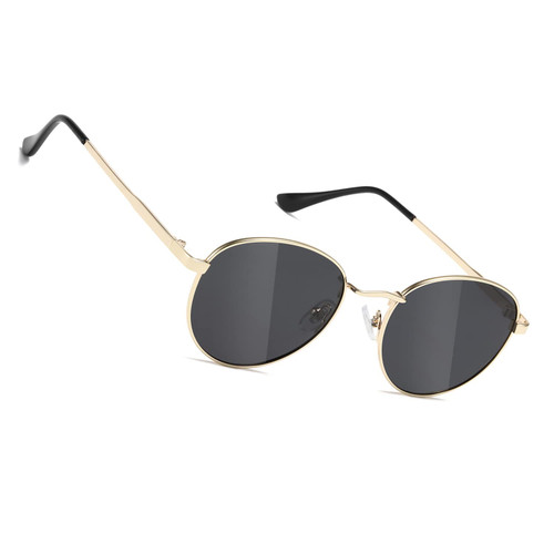 TIANYESY Small Round Polarized Sunglasses for Women Men Classic Vintage Retro Shades UV400 TY2221 (Gold Black)