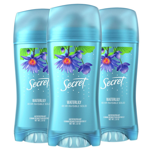 Secret Invisible Solid Antiperspirant and Deodorant, Waterlily Scent, 2.6 oz (Pack of 3) Secret Invisible Solid Antiperspirant and Deodorant, Waterlily Scent, 2.6 oz (Pack of 3)