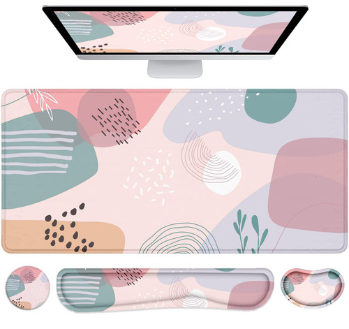 Lateefah Large Mouse Pad and Keyboard Wrist Rest, 4-in-1 Extended Mouse Pad with Wrist Support, Non-Slip Desk Mat Protector, Ultra Thick Desk Blotter for Office, Home