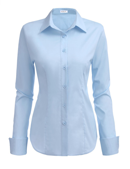 HOTOUCH Womens Basic Slim Fit Casual Button Down Dress Shirt Blue Button Down Shirt Women Small (Stretch Fabric HOTOUCH Womens Basic Slim Fit Casual Button Down Dress Shirt Blue Button Down Shirt Women Small (Stretch Fabric