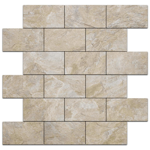 DICOFUN Sandstone Look Peel and Stick Backsplash Wall Tiles, 12"x12" Thick PVC Subway Tile for Kitchen Backsplash, 1 Sheet