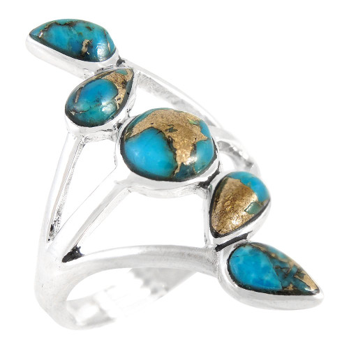 Turquoise Ring Sterling Silver 925 Genuine Gemstones Size 6 to 11 (Teal/Matrix Turquoise, 9)