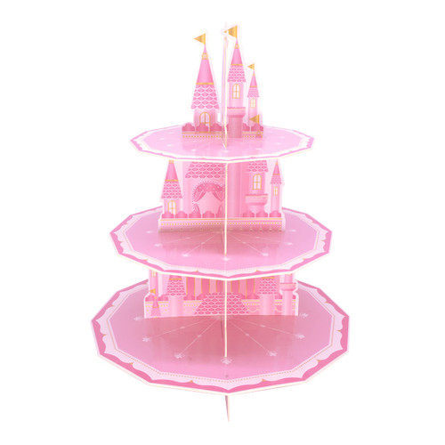 Princess Party Supplies 3 Tier Cupcake Stand Girl Birthday Party Decorations Pink Castle Cake Treat Stand Table Decor