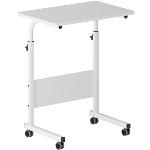 DlandHome Rolling Desk Mobile Standing Desk Mobile Side Table 23.6 Inches w/Wheels Adjustable Movable Portable Laptop Computer Stand for Bed Sofa,White